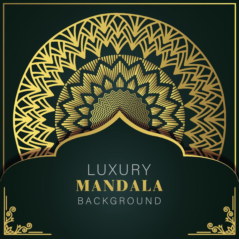 mandala de luxe doré avec un design élégant de fond noir pour le henné d'invitation d'anniversaire vecteur