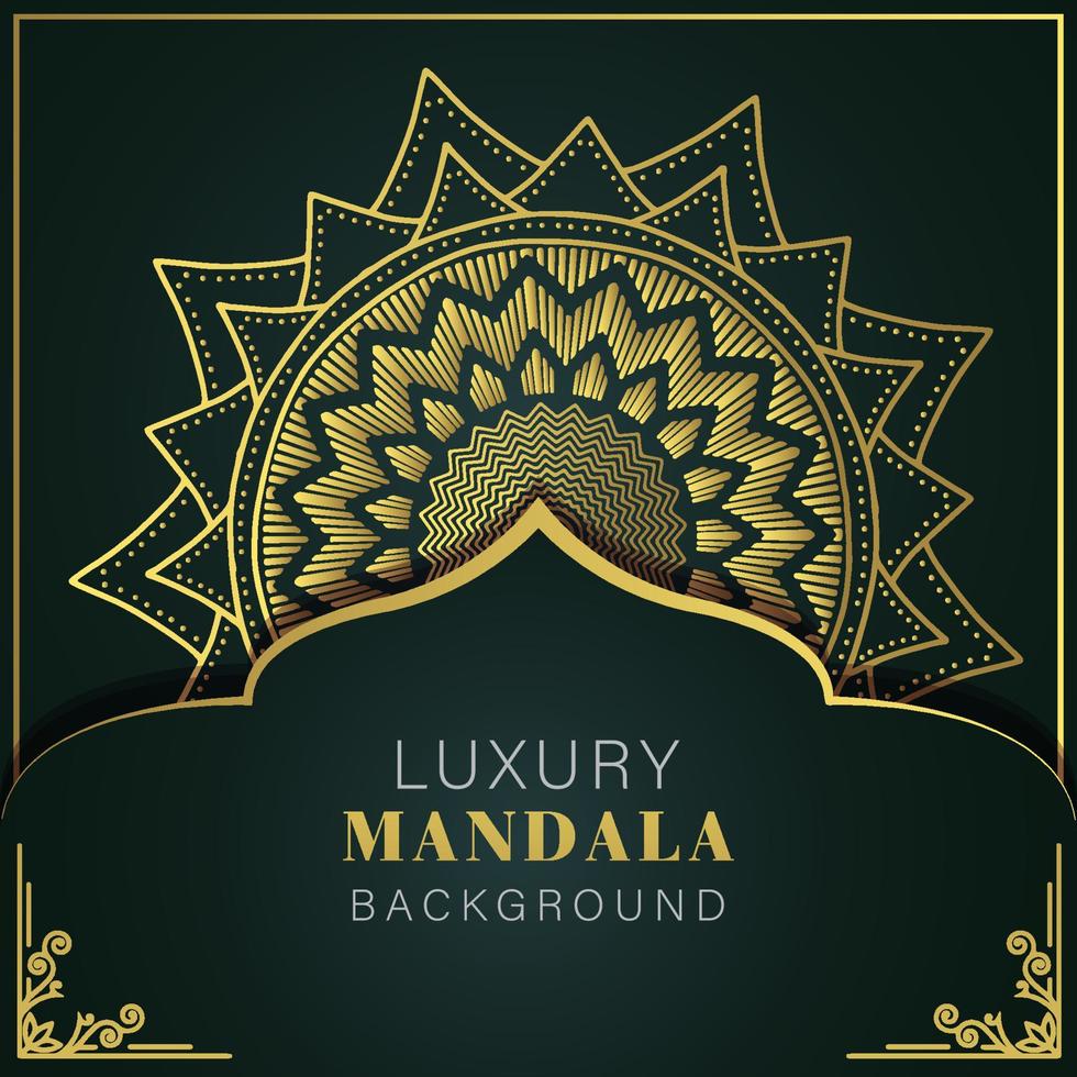 mandala de luxe doré avec un design élégant de fond noir pour le henné d'invitation d'anniversaire vecteur