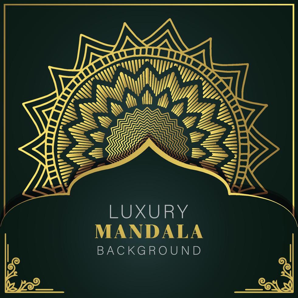 mandala de luxe doré avec un design élégant de fond noir pour le henné d'invitation d'anniversaire vecteur