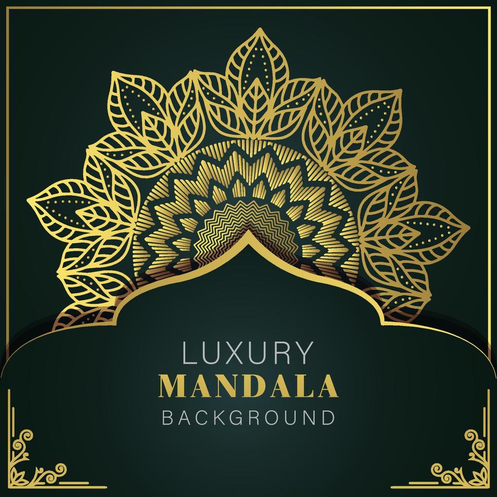 mandala de luxe doré avec un design élégant de fond noir pour le henné d'invitation d'anniversaire vecteur