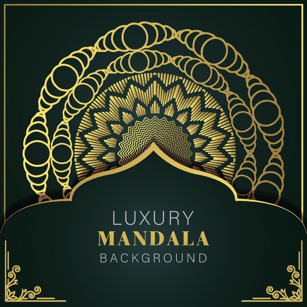 mandala de luxe doré avec un design élégant de fond noir pour le henné d'invitation d'anniversaire vecteur