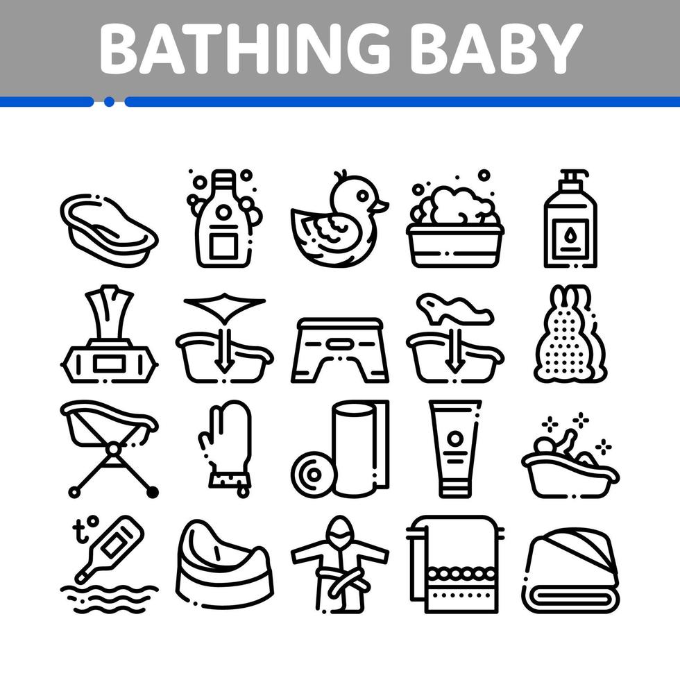 ensemble d'icônes de collection d'outils de bébé de bain vecteur