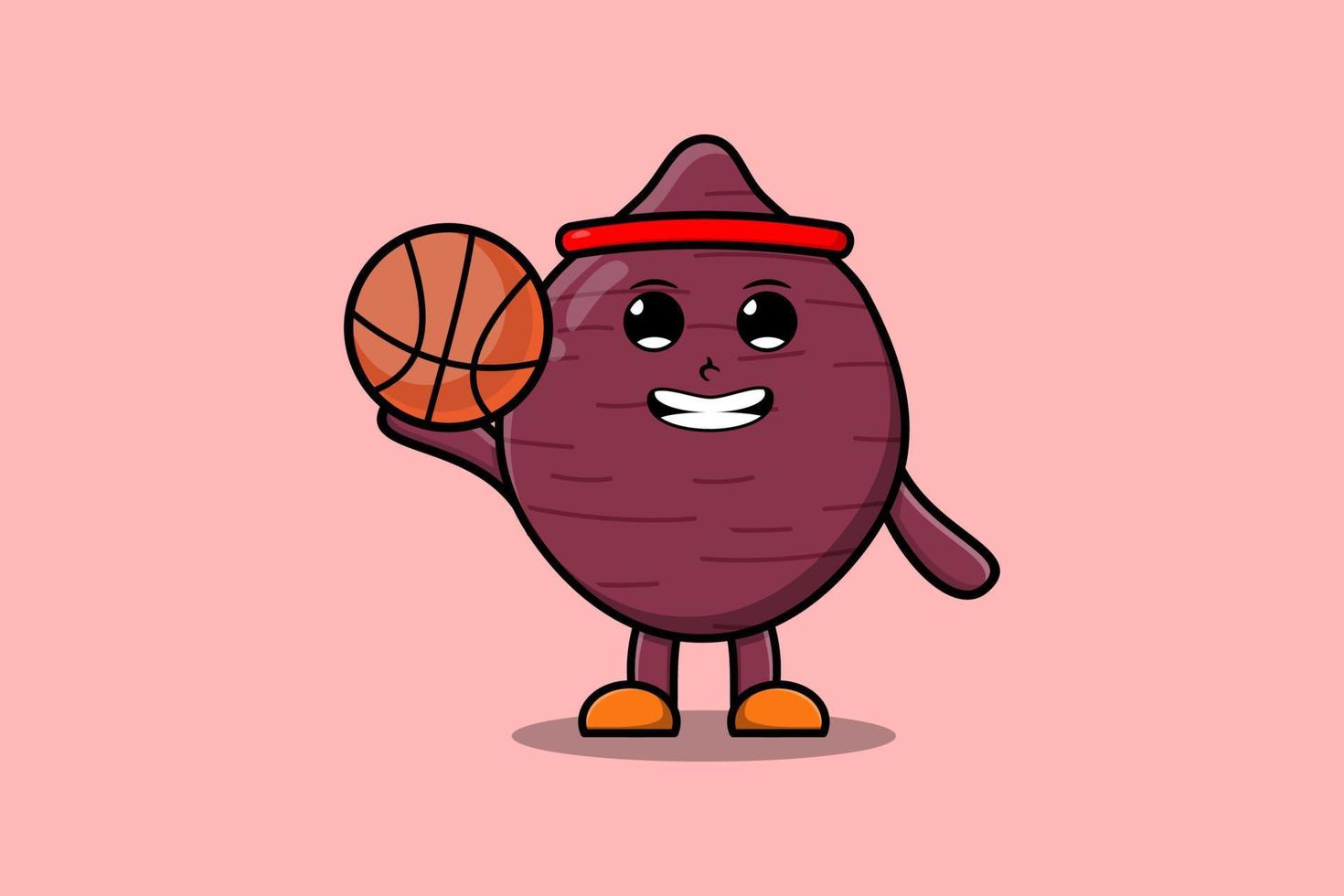 patate douce de dessin animé mignon jouant au basket vecteur