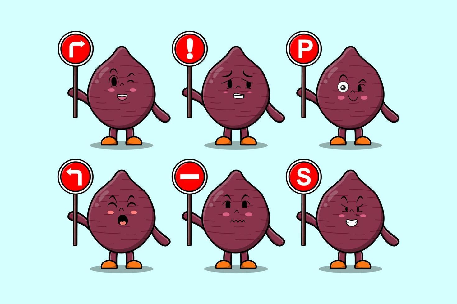 dessin animé mignon patate douce tenant un panneau de signalisation vecteur