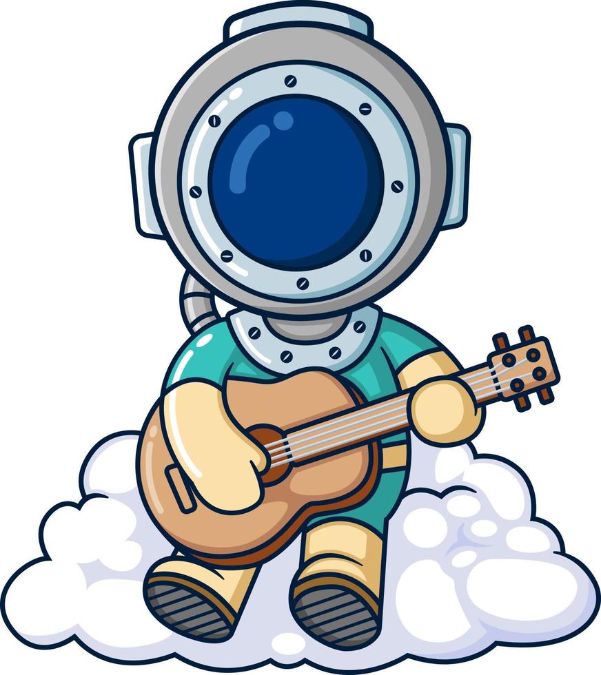 le plongeur jouant de la guitare et assis sur un nuage vecteur