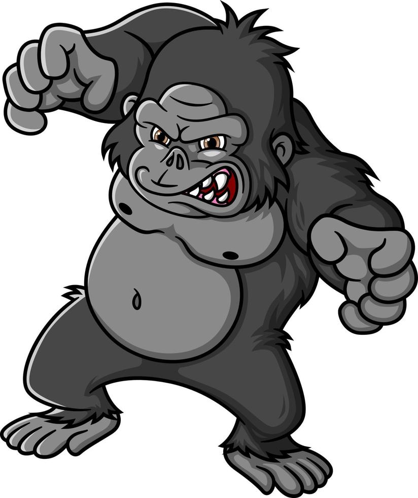 dessin animé gorille en colère isolé sur fond blanc vecteur