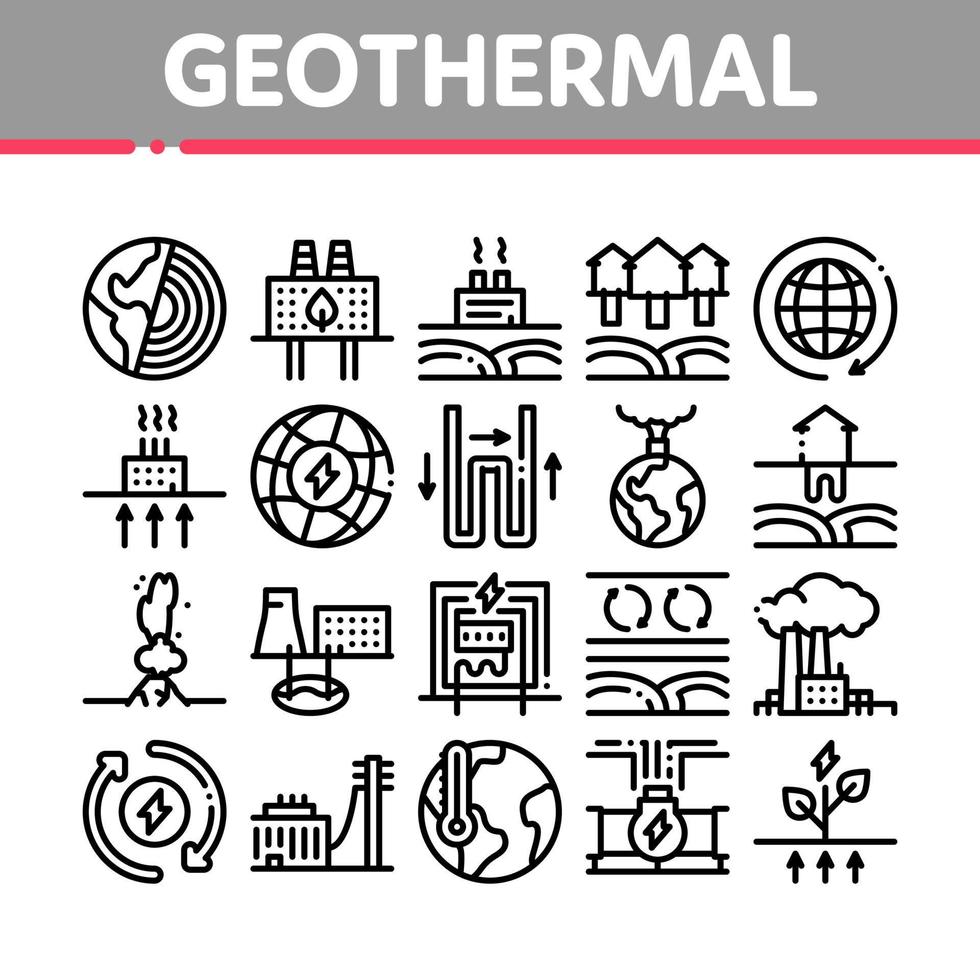icônes de collecte d'énergie géothermique définies illustrations vectorielles vecteur