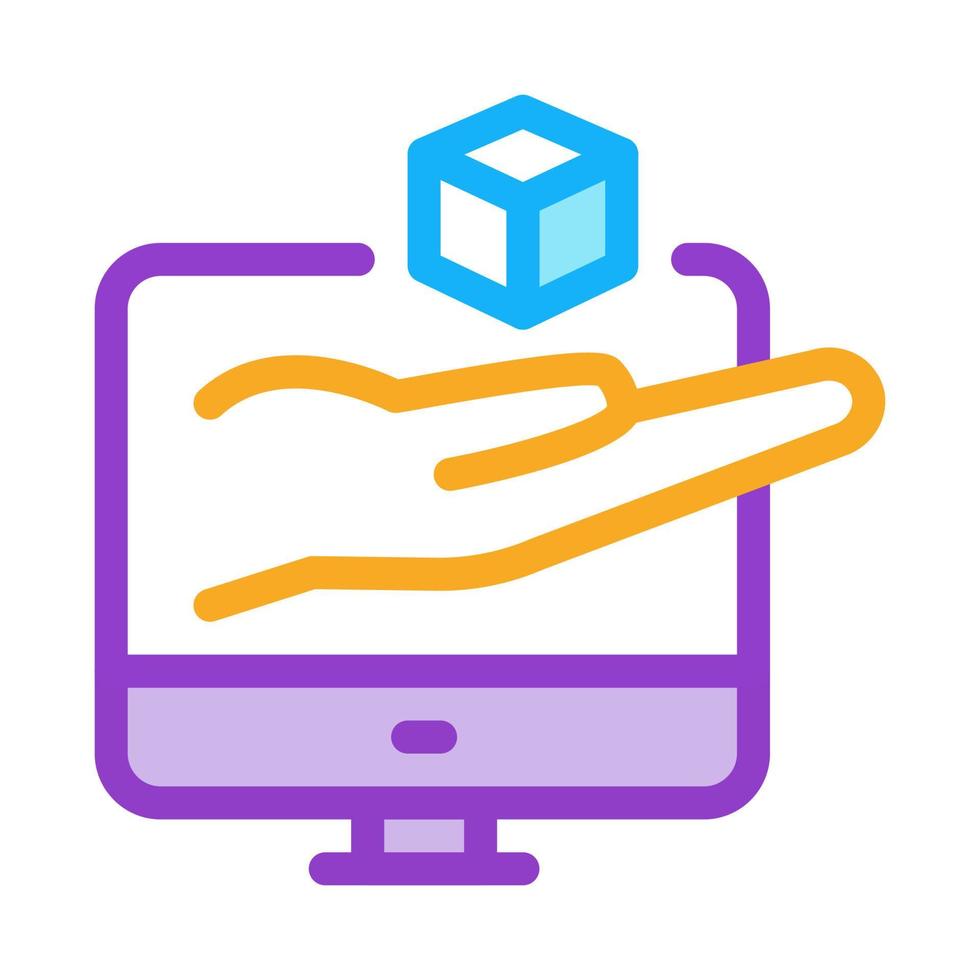 main tenir cube ordinateur écran icône vecteur contour illustration