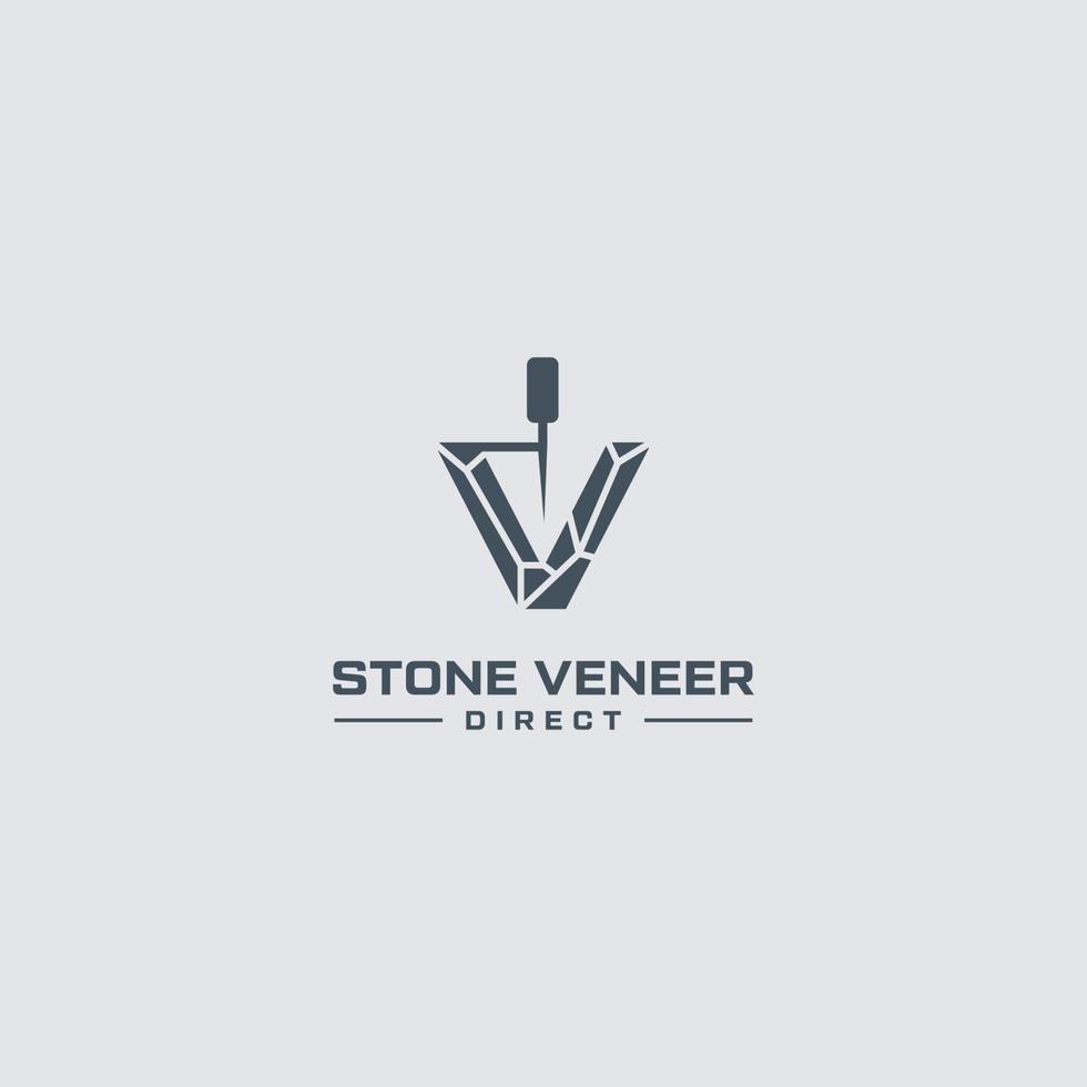 v lettre initiale brique pierre logo icône vecteur