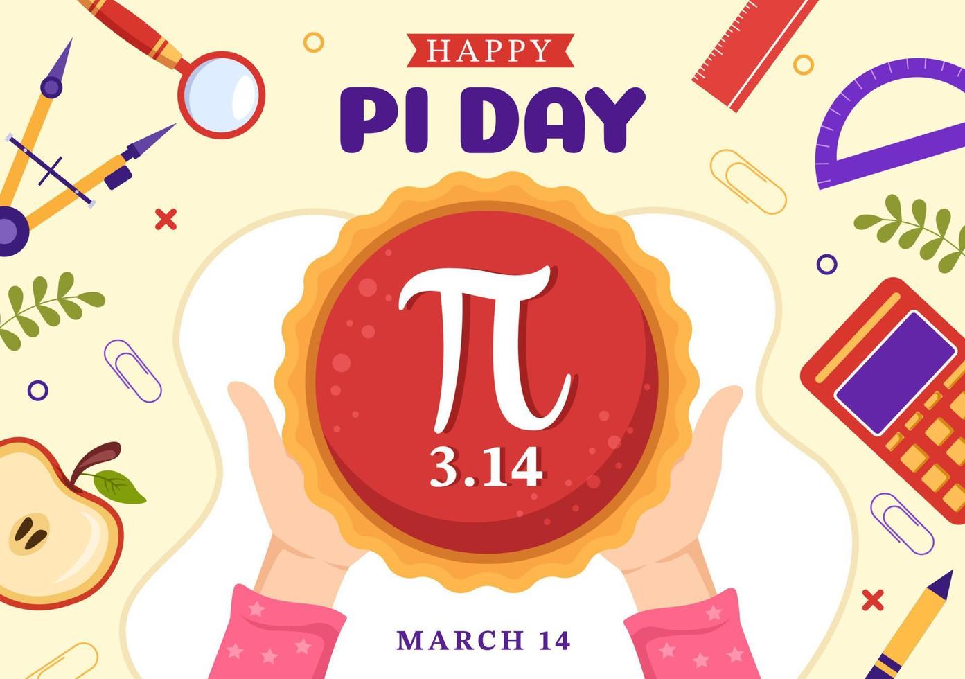 illustration de la journée mondiale de pi avec des constantes mathématiques, des lettres grecques ou une tarte sucrée au four pour la page de destination dans des modèles de symboles de dessin animé dessinés à la main vecteur