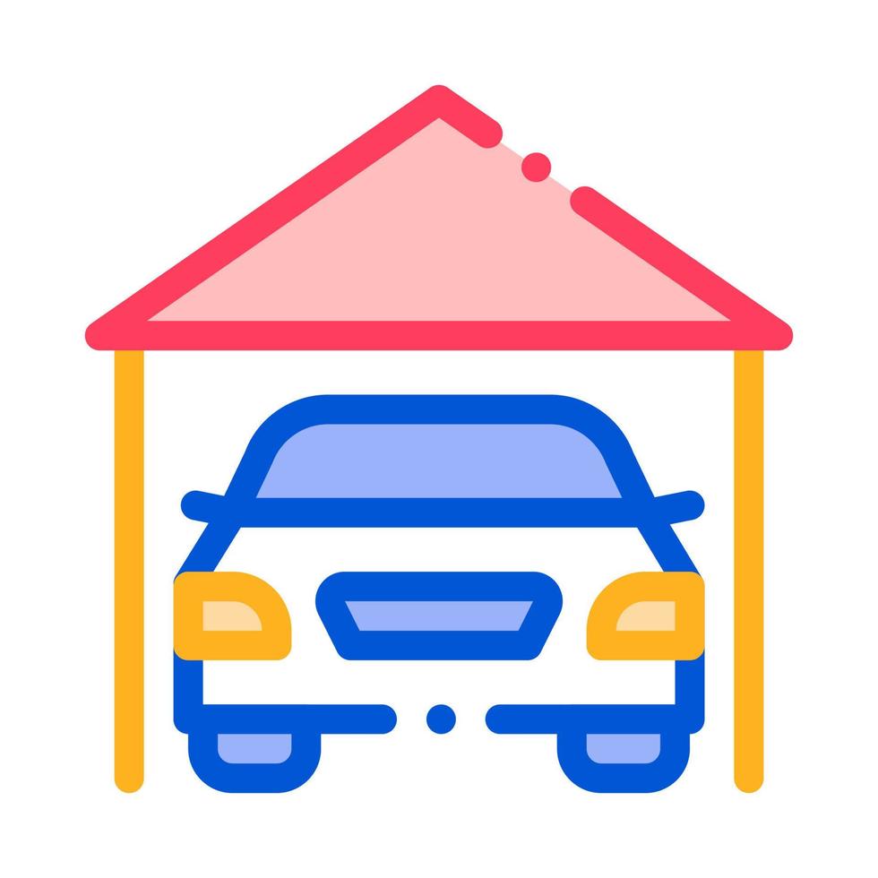 Abri de garage avec icône de fine ligne de vecteur de véhicule de voiture