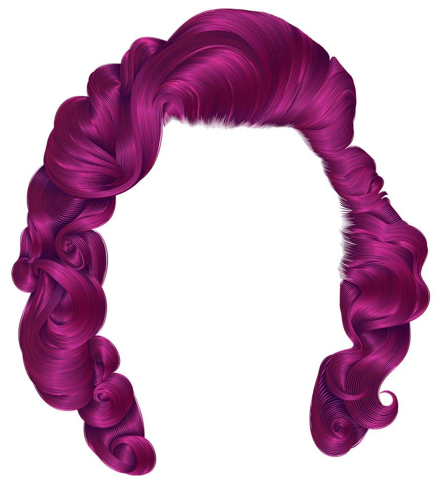 cheveux femme tendance couleurs rose vif. mode beauté. boucles de style rétro. 3d réaliste. vecteur