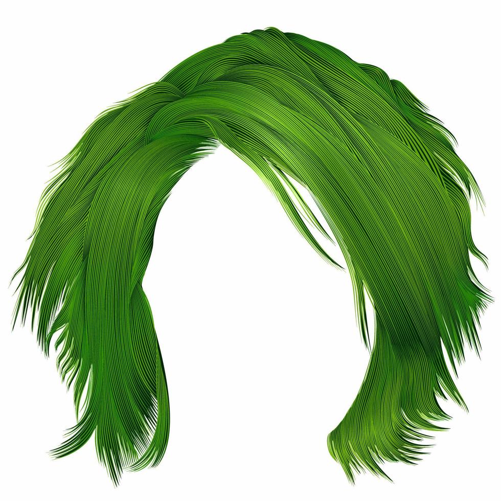 femme tendance cheveux ébouriffés couleurs vertes. mode beauté. 3d réaliste vecteur