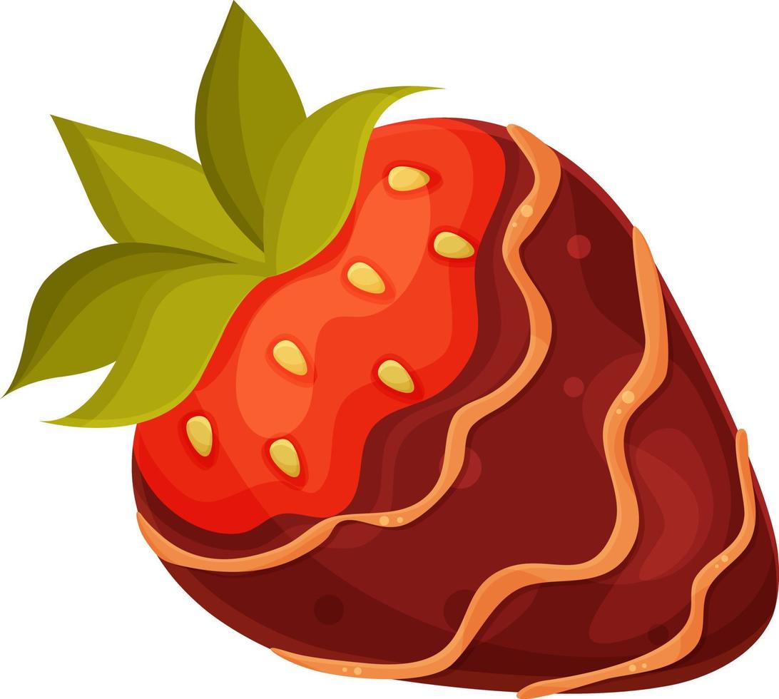 illustration vectorielle brillante de fraises au chocolat, coulée avec du chocolat blanc, noir, chocolat au lait, clipart vectoriel
