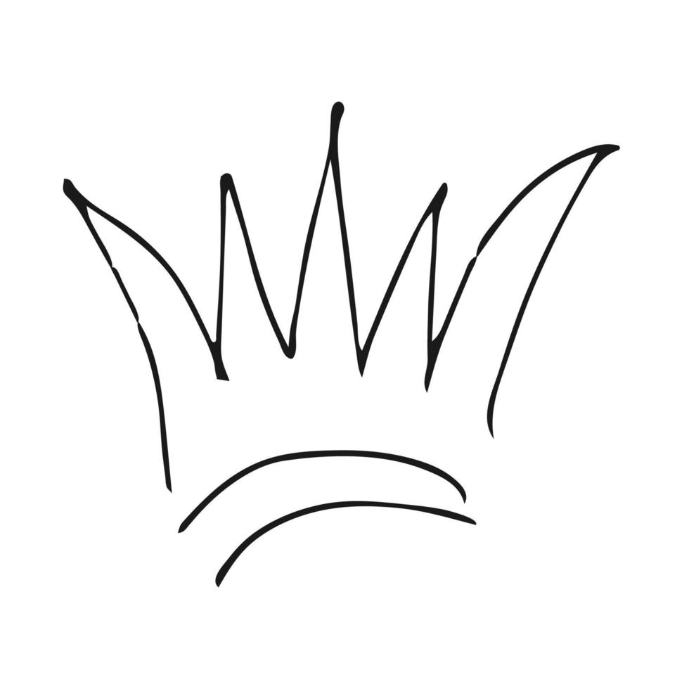 couronne dessinée à la main. reine de croquis de graffiti simple ou couronne de roi. couronnement royal impérial et symbole du monarque. doodle pinceau noir isolé sur fond blanc. illustration vectorielle. vecteur