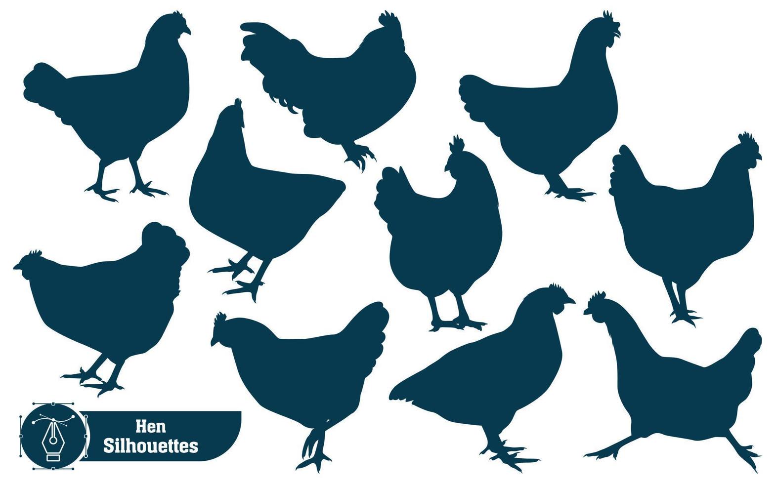 collection de silhouettes de poulet ou de poule dans différentes poses vecteur