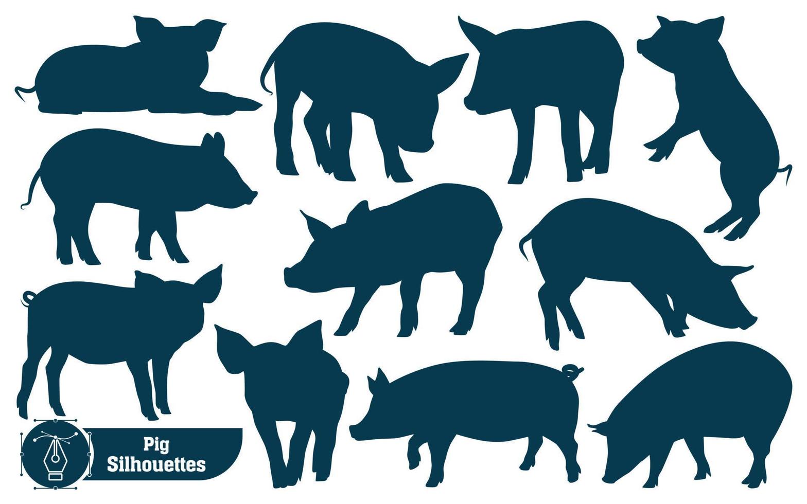 collection de silhouette de cochon animal dans différentes poses vecteur