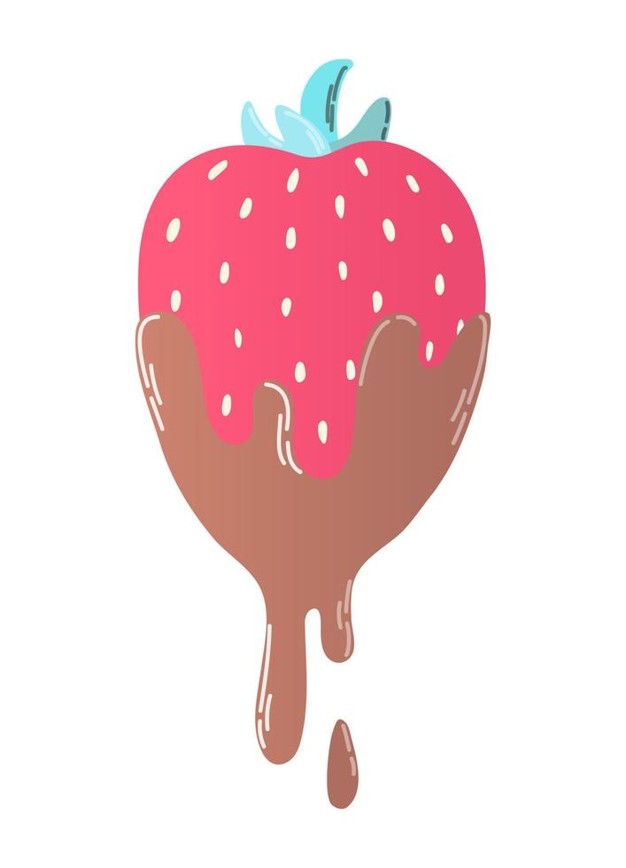 fraise dessinée à la main au chocolat dans un style plat de dessin animé. vecteur