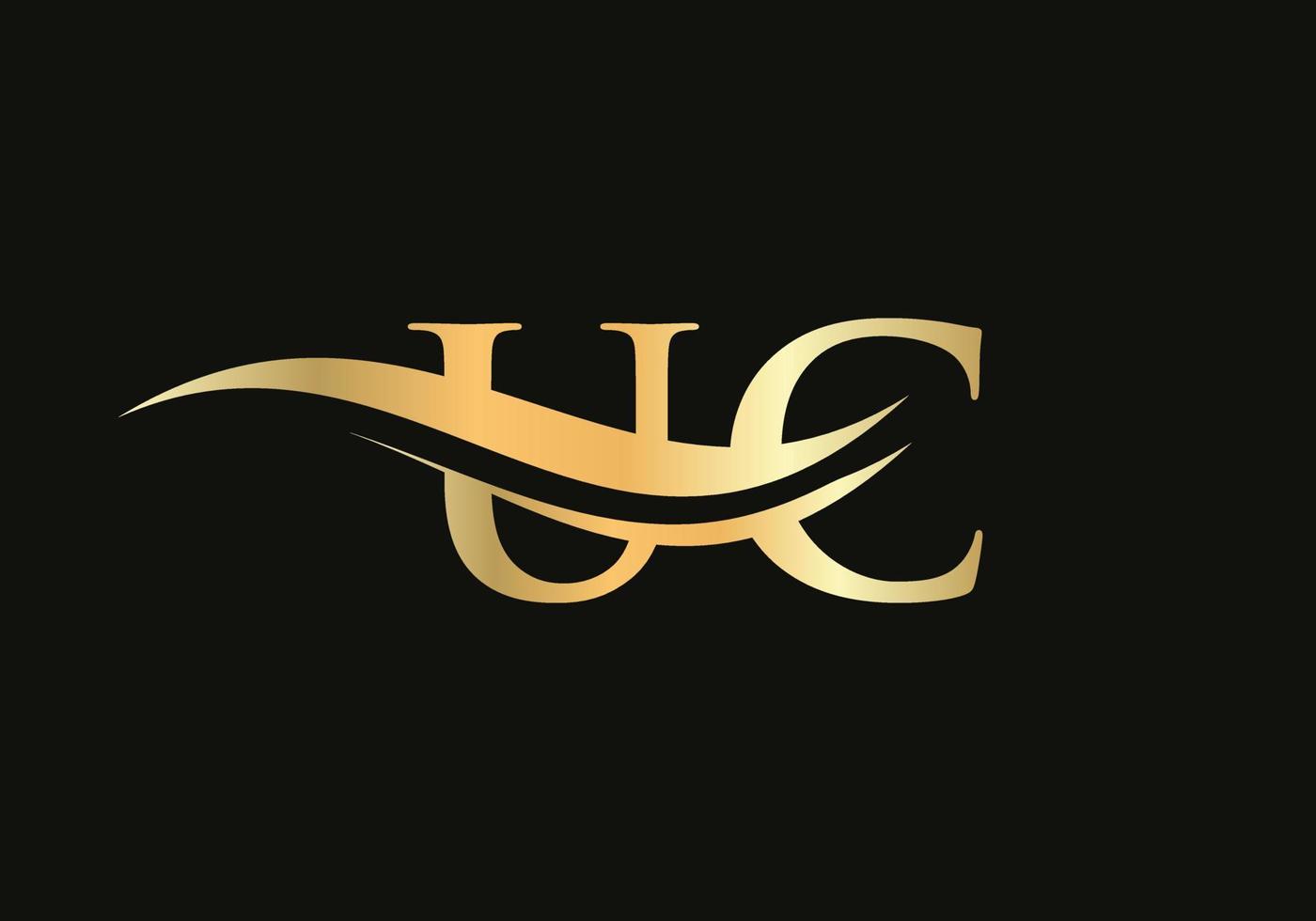 création initiale du logo uc en lettre d'or. création de logo uc à la mode moderne vecteur
