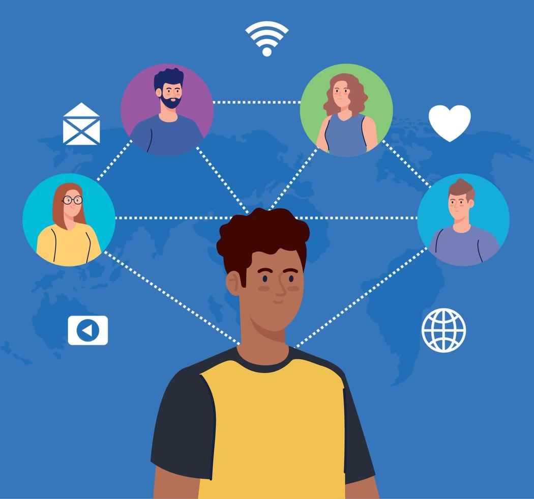 réseau de médias sociaux, personnes connectées pour un concept numérique, interactif, de communication et global vecteur