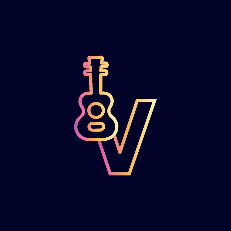 guitare musique logo design marque lettre v vecteur
