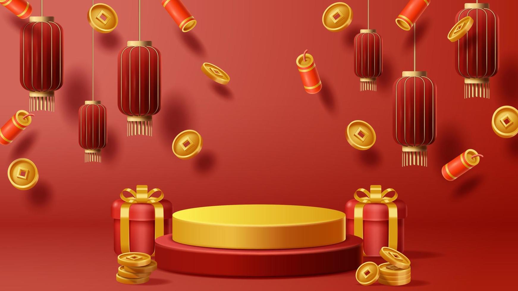 fond de décoration de podium d'affichage du nouvel an chinois avec ornement chinois. vecteur 3d illustration