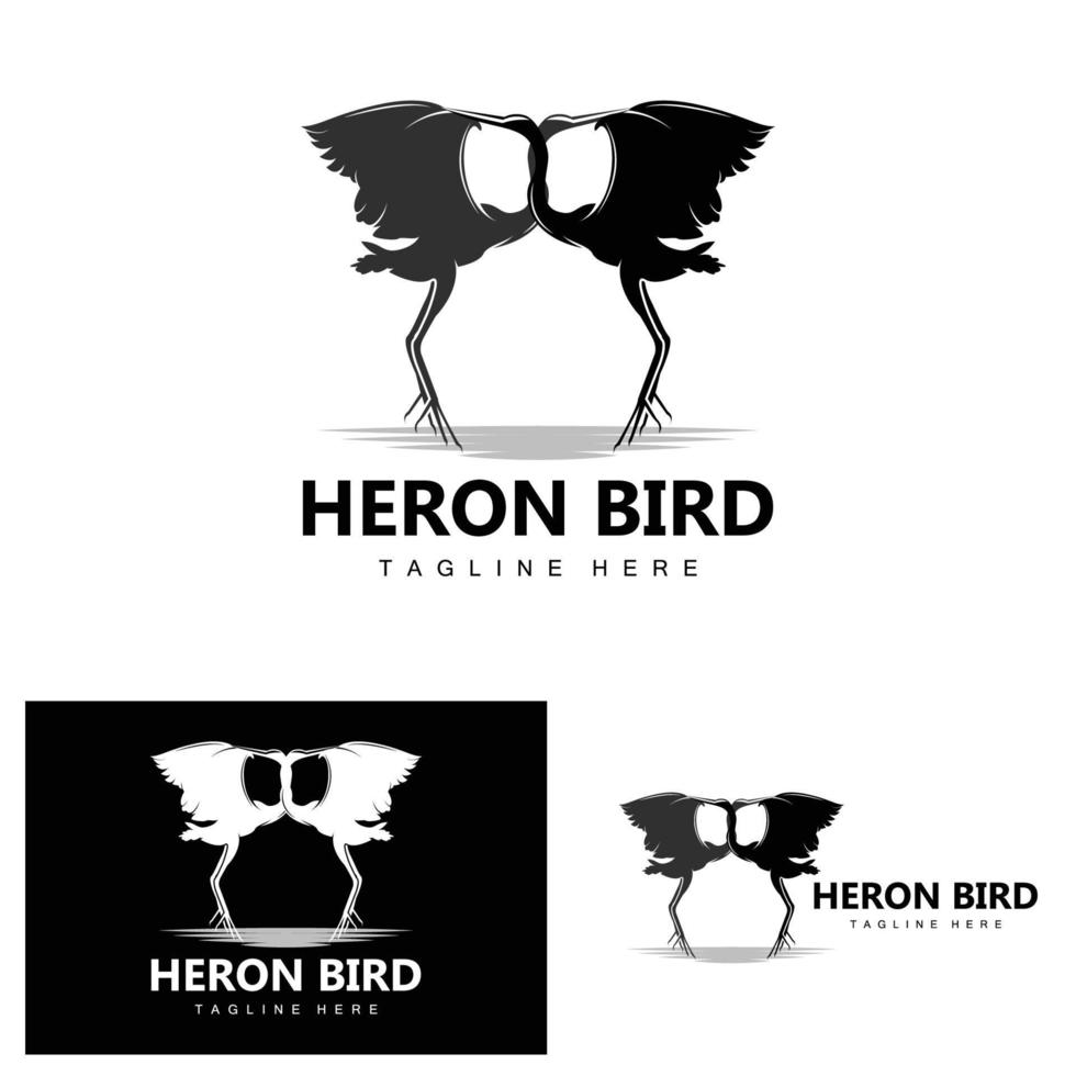 création de logo oiseau héron cigogne, oiseau héron volant sur le vecteur de la rivière, illustration de la marque du produit