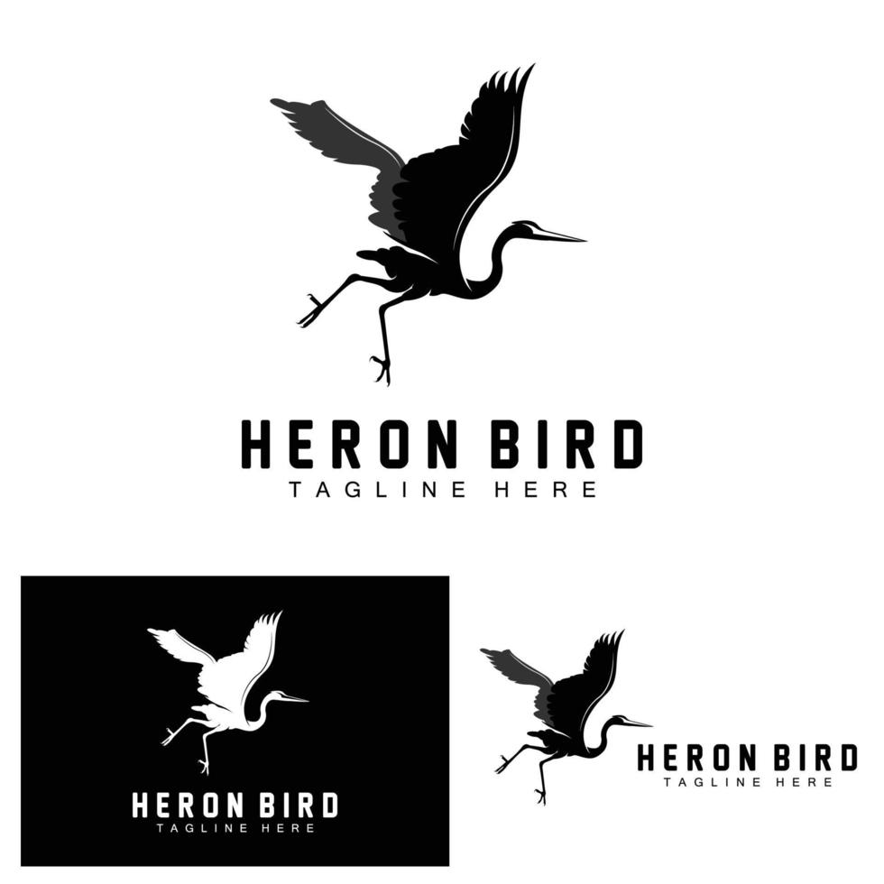 création de logo oiseau héron cigogne, oiseau héron volant sur le vecteur de la rivière, illustration de la marque du produit