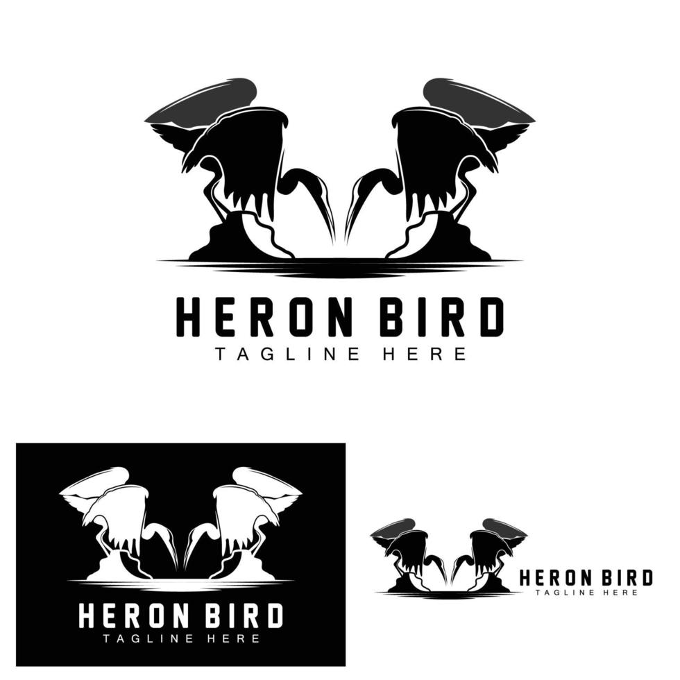 création de logo oiseau héron cigogne, oiseau héron volant sur le vecteur de la rivière, illustration de la marque du produit