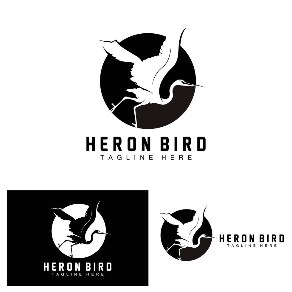 création de logo oiseau héron cigogne, oiseau héron volant sur le vecteur de la rivière, illustration de la marque du produit