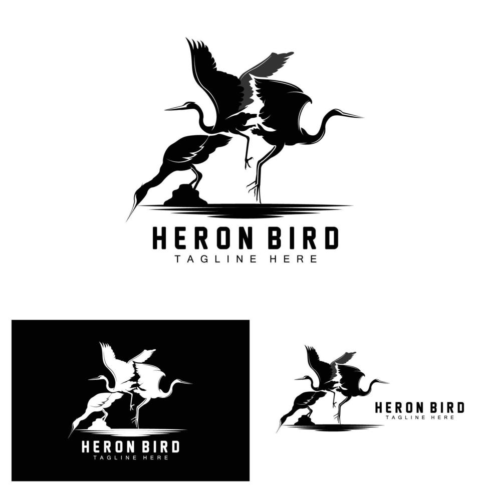 création de logo oiseau héron cigogne, oiseau héron volant sur le vecteur de la rivière, illustration de la marque du produit