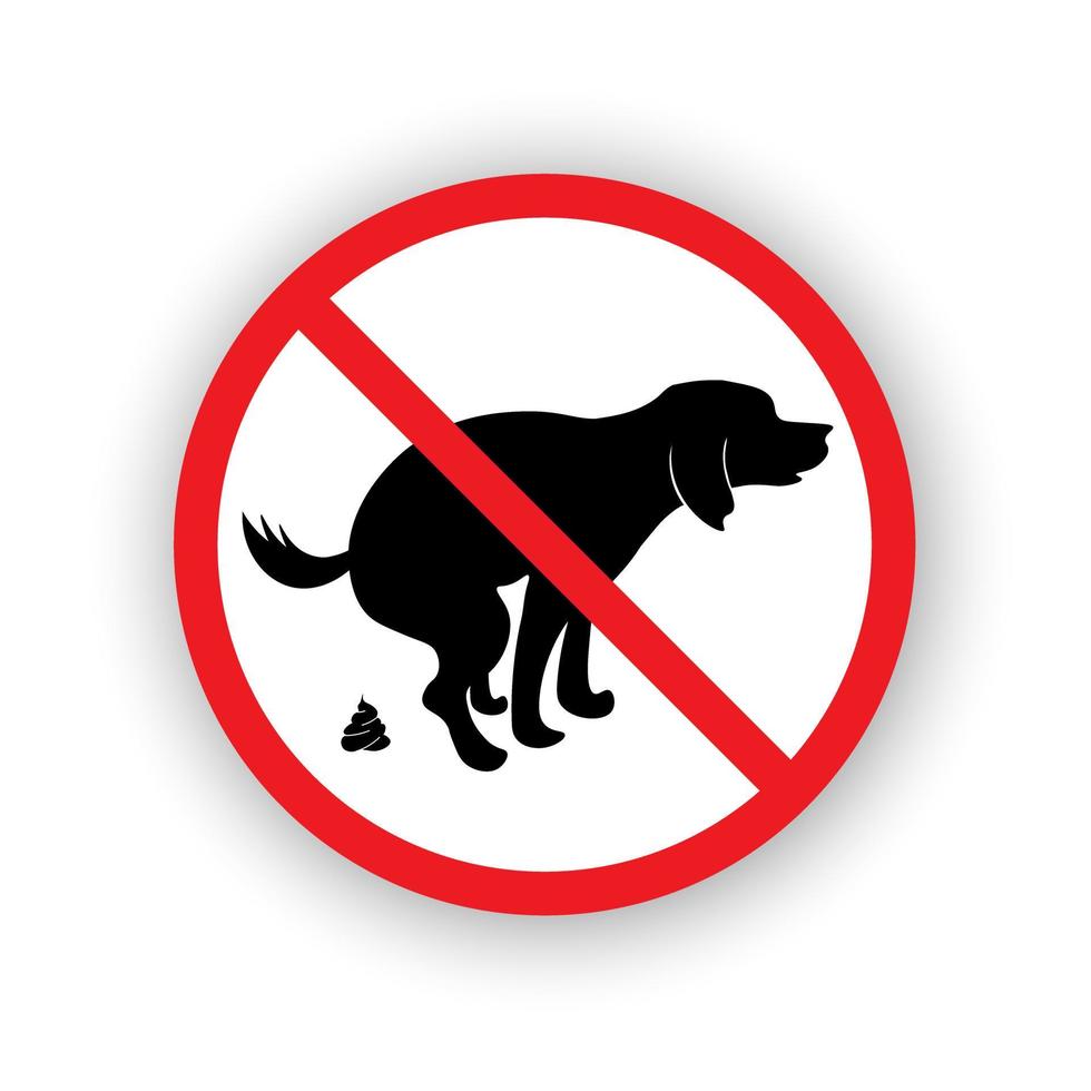 aucune icône de signe de caca de chien. faire caca est interdit. informations pour les propriétaires de chiens signe circulaire rouge. illustration vectorielle isolée. vecteur