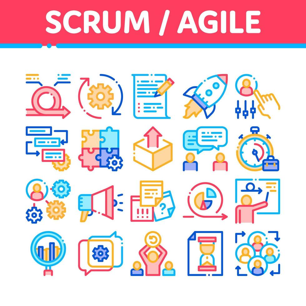 ensemble d'icônes vectorielles d'éléments de collection agile scrum vecteur