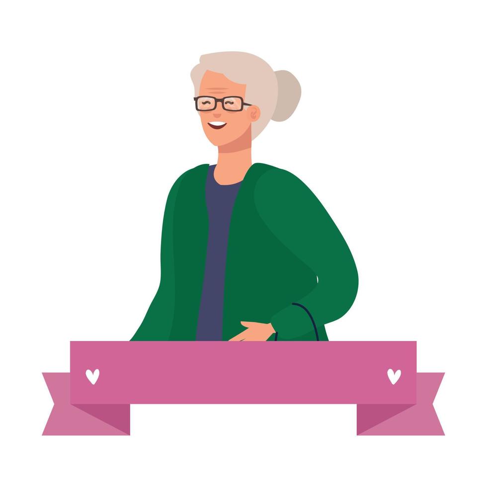 avatar de grand-mère avec dessin de vecteur de ruban