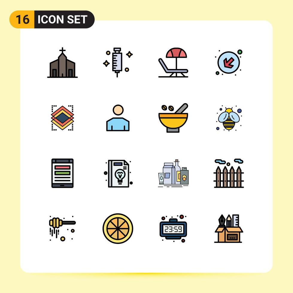 ensemble moderne de 16 lignes et symboles remplis de couleurs plates tels que des couches de couches seringue flèche gauche éléments de conception vectoriels créatifs modifiables vecteur