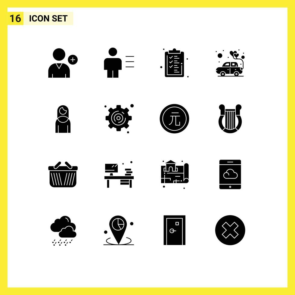 pack d'icônes vectorielles stock de 16 signes et symboles de ligne pour les éléments de conception vectoriels modifiables de la voiture de l'amour de la romance de la mère vecteur