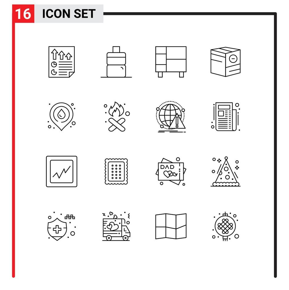 pack de lignes vectorielles modifiables de 16 contours simples de feu moins la maison e box éléments de conception vectoriels modifiables vecteur