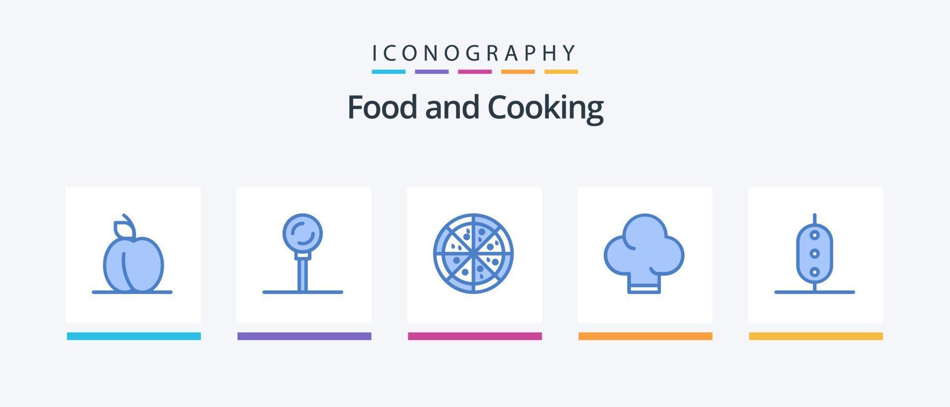 pack d'icônes bleu alimentaire 5 comprenant. légume. pizza. petit pois. nourriture. conception d'icônes créatives vecteur