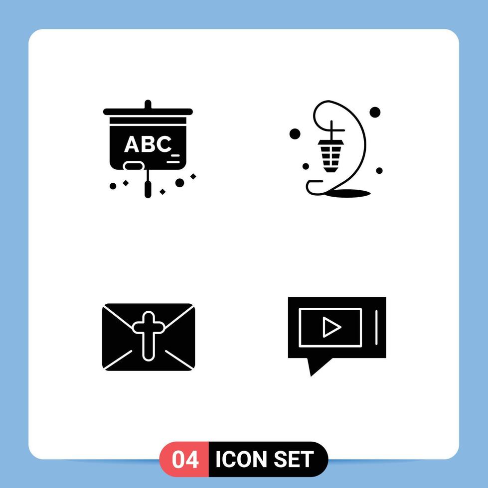 interface mobile glyphe solide ensemble de 4 pictogrammes d'éléments de conception vectoriels modifiables de pâques projecteur courrier lanterne vecteur