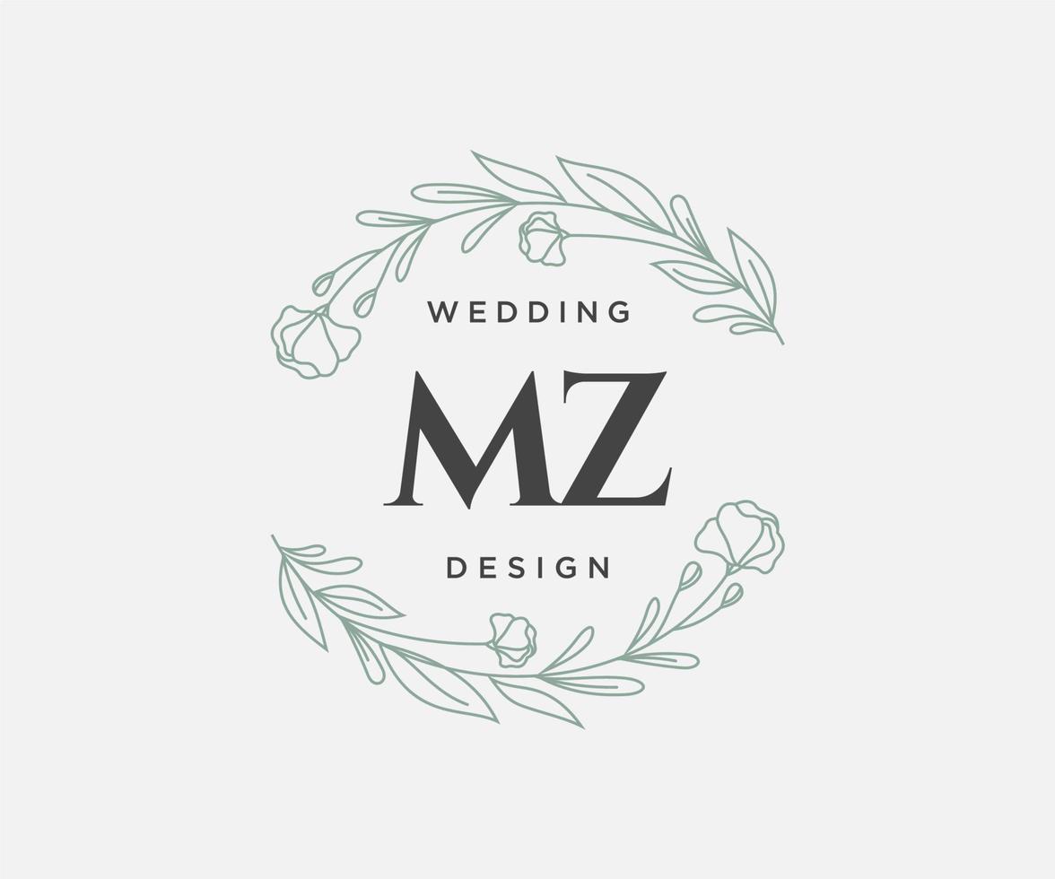 collection de logos de monogramme de mariage lettre initiales mz, modèles minimalistes et floraux modernes dessinés à la main pour cartes d'invitation, réservez la date, identité élégante pour restaurant, boutique, café en image vectorielle vecteur