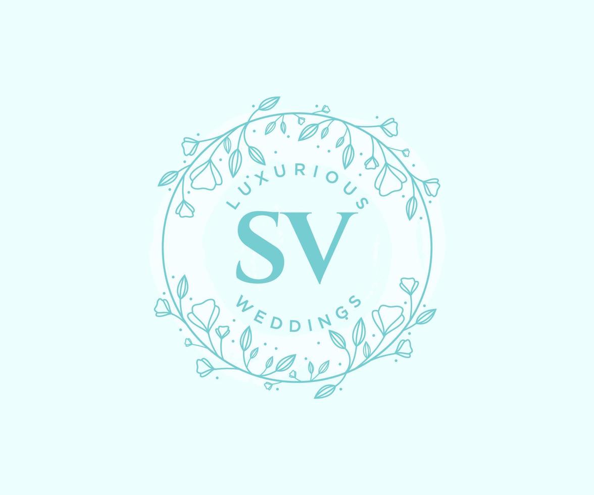 sv initiales lettre modèle de logos de monogramme de mariage, modèles minimalistes et floraux modernes dessinés à la main pour cartes d'invitation, réservez la date, identité élégante. vecteur