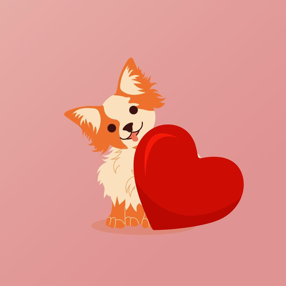 animaux de compagnie de la saint valentin. chien de dessin animé mignon avec un coeur. style enfant. carte postale d'ambiance douce et romantique. illustration vectorielle. vecteur