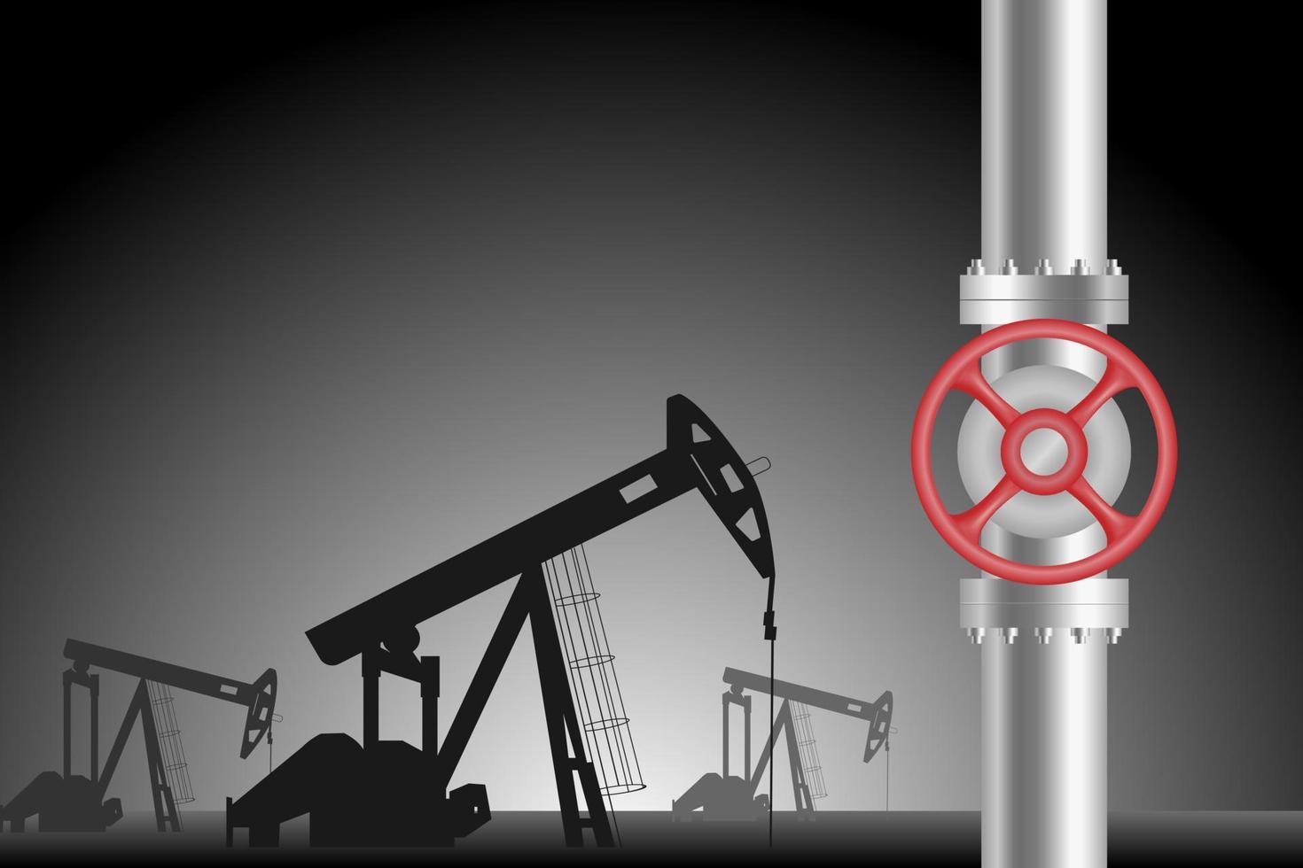 illustration vectorielle de l'industrie pétrolière. vanne d'huile avec un tour, l'huile est pompée en arrière-plan. oléoduc et gazoduc vecteur