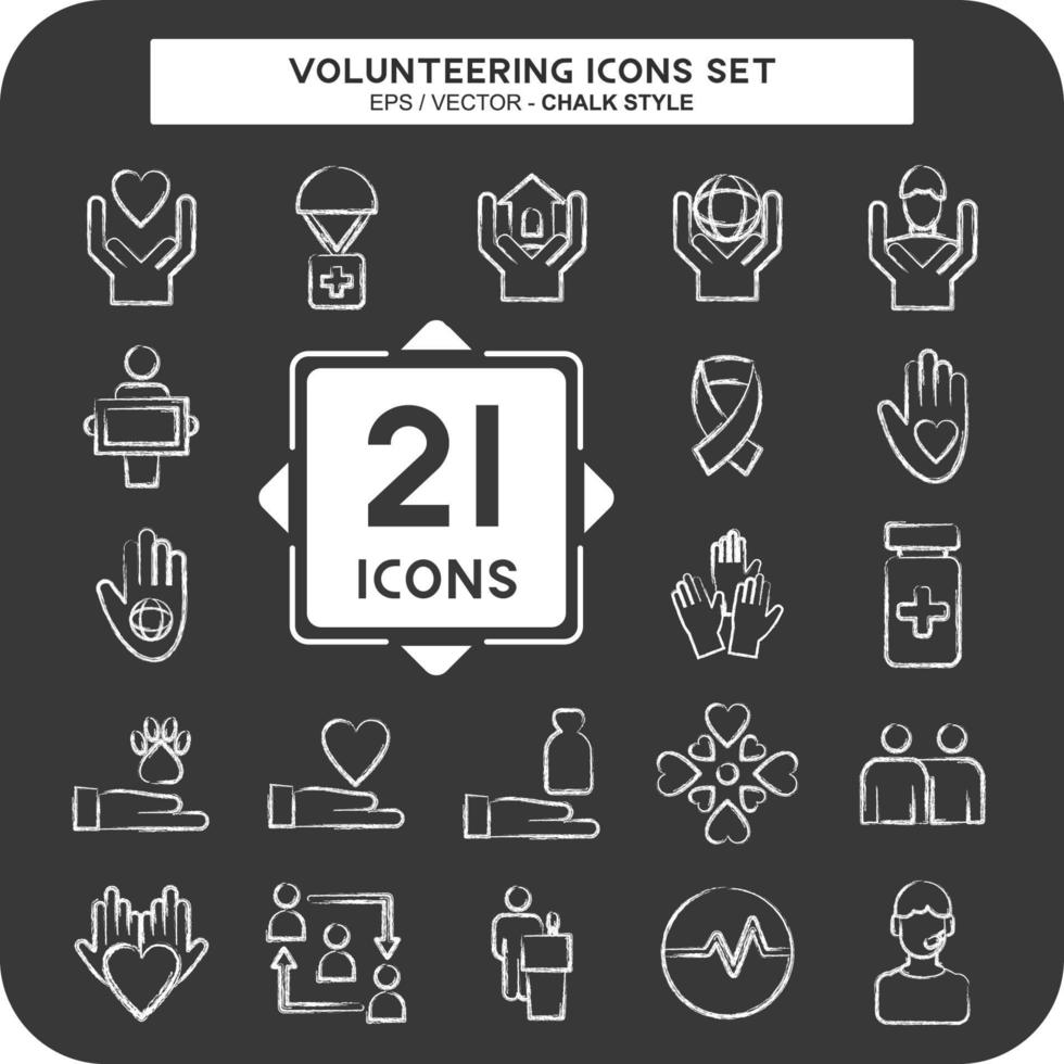 jeu d'icônes icône de bénévolat. lié au symbole du bénévolat. façon craie. aide et soutien. Amitié vecteur
