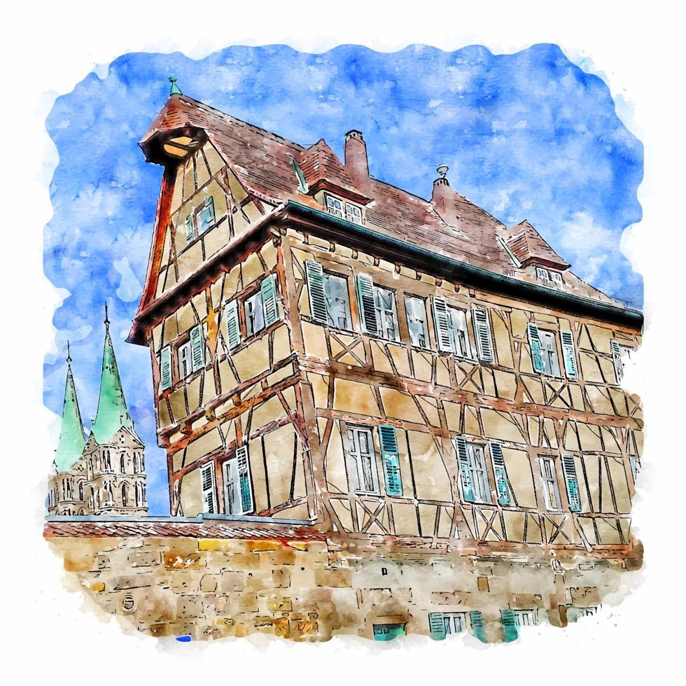 bamberg allemagne croquis aquarelle illustration dessinée à la main vecteur