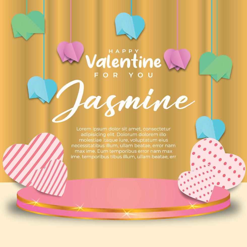 cartes de voeux post valentin de médias sociaux pour vous avec des ornements de coeur et de podium vecteur