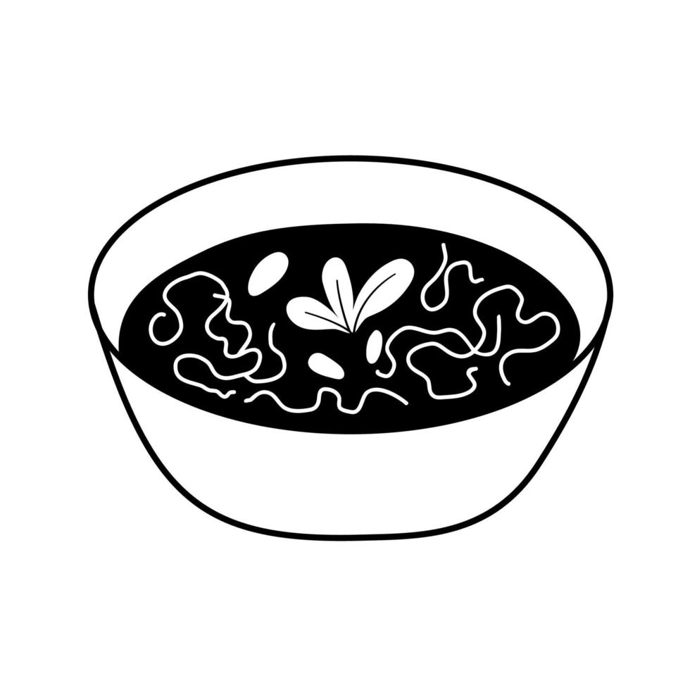 soupe miso japonaise traditionnelle aux nouilles. illustration de griffonnage simple. croquis à l'encre de cuisine asiatique isolé sur blanc vecteur