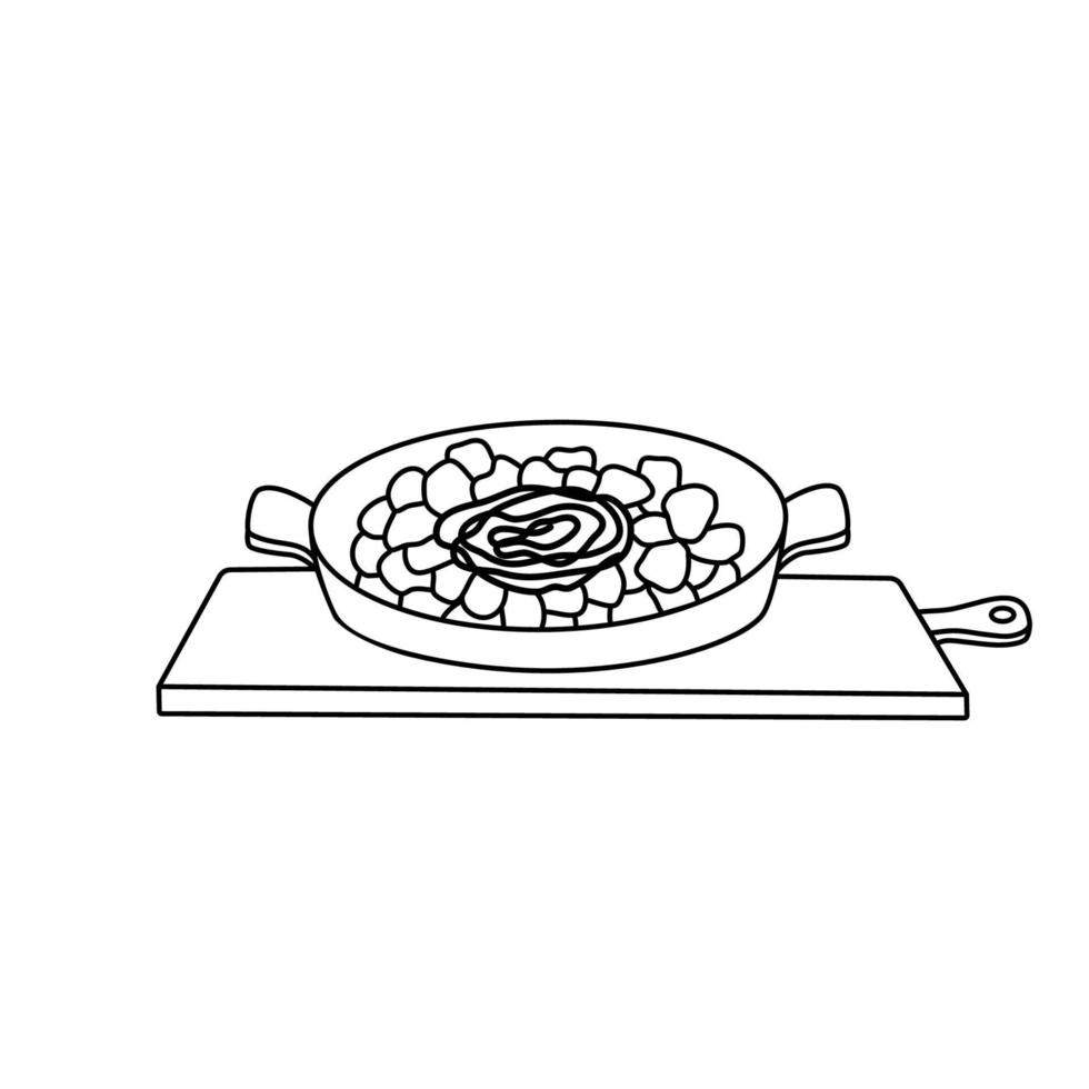 cuisine japonaise traditionnelle. nouilles, crevettes et baguettes. illustration de griffonnage simple. croquis de contour de cuisine asiatique isolé sur blanc vecteur