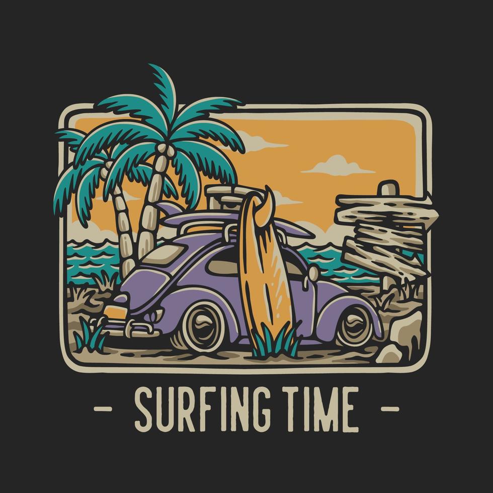 illustration vectorielle temps de surf pour la conception de t shirt vecteur