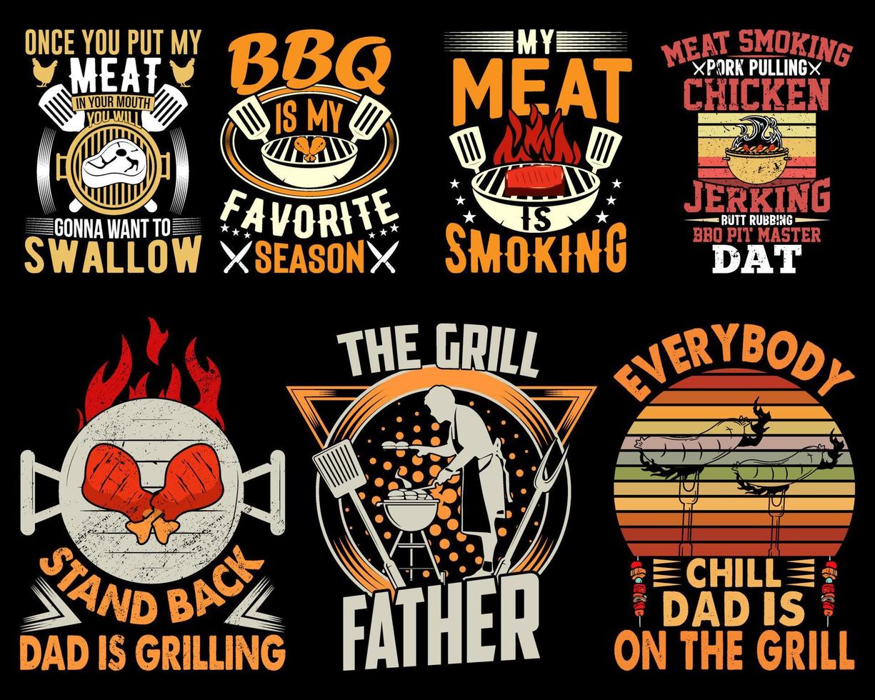 ensemble de conception de t-shirt de vecteur de barbecue gratuit, ensemble de t-shirt de barbecue, graphique, illustration